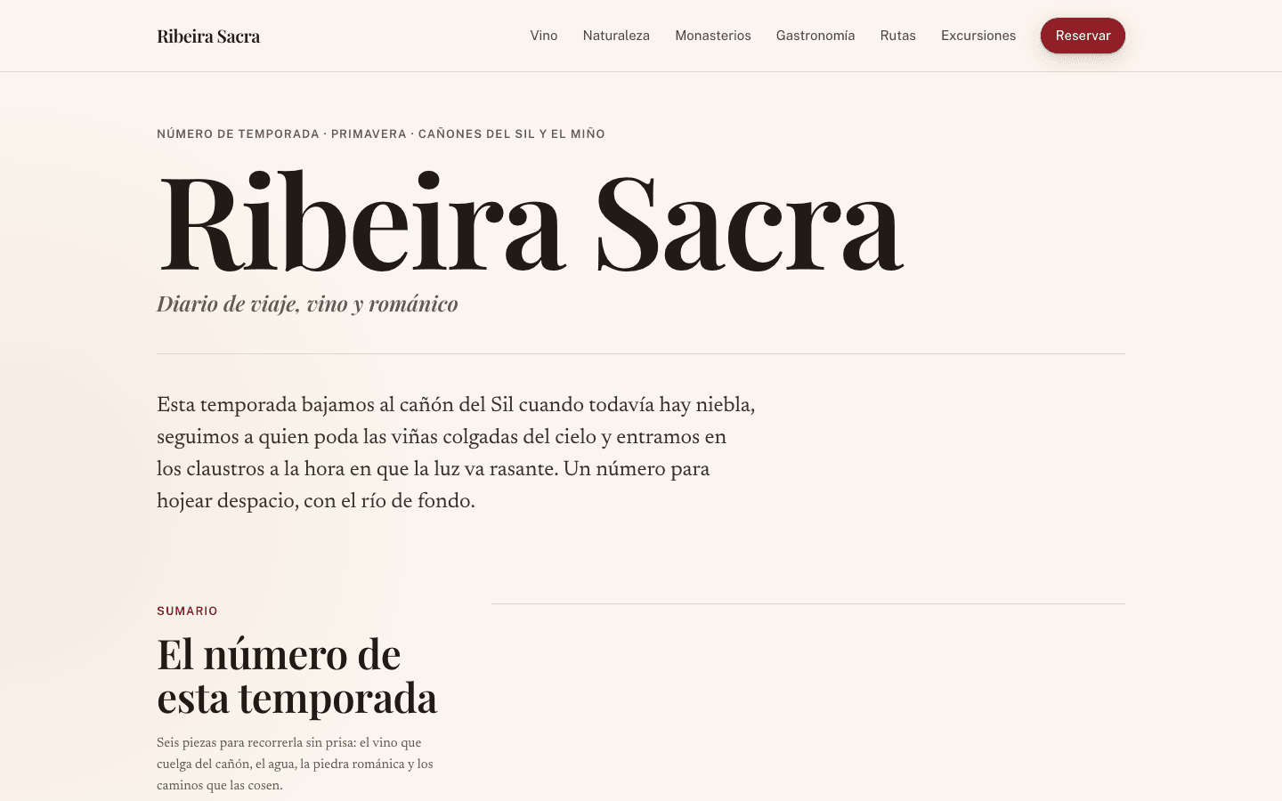 Captura de la portada del portal turístico editorial de la Ribeira Sacra
